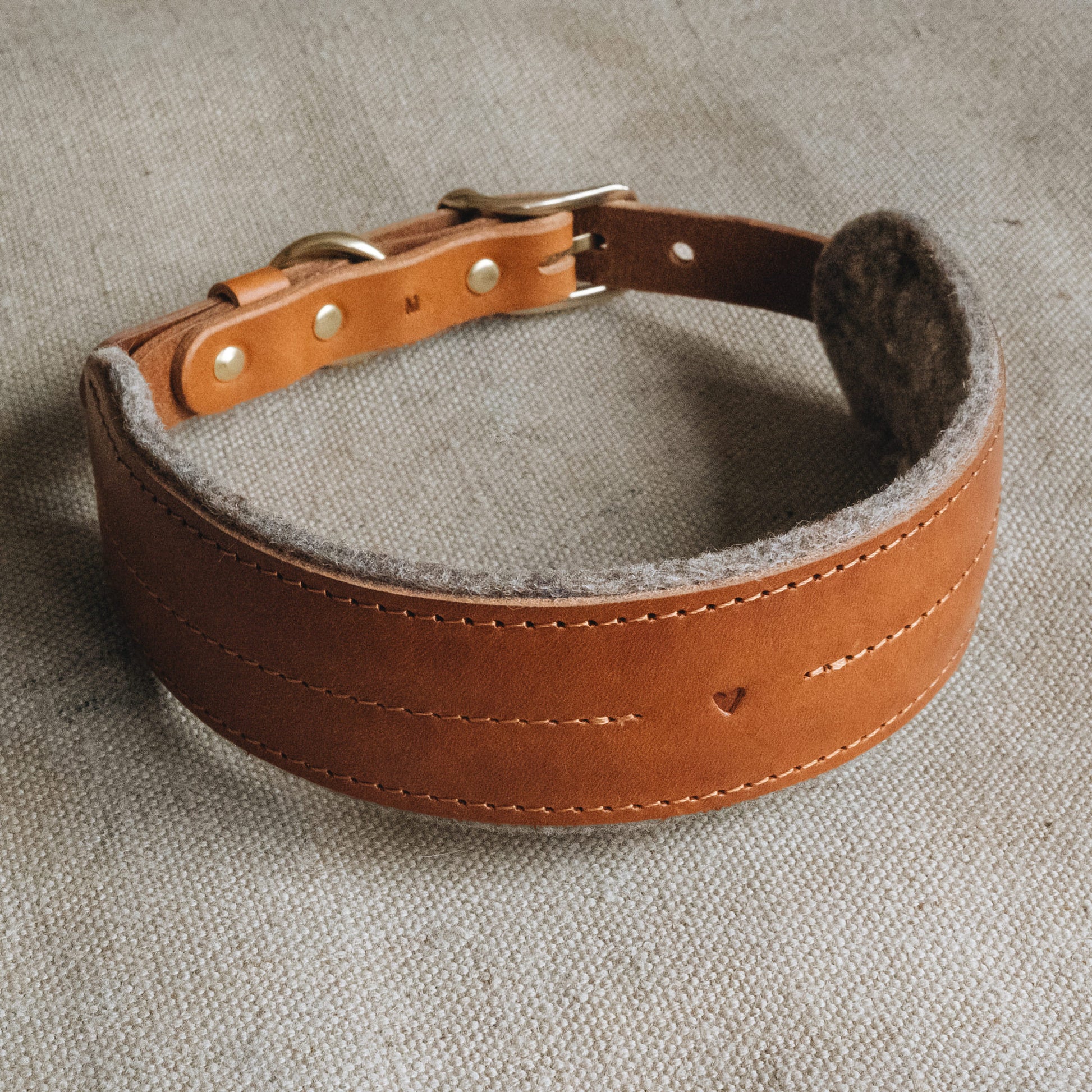 Emerald Green Dog Collar with Dark Brown Leather + Yellow and Tan Stitching